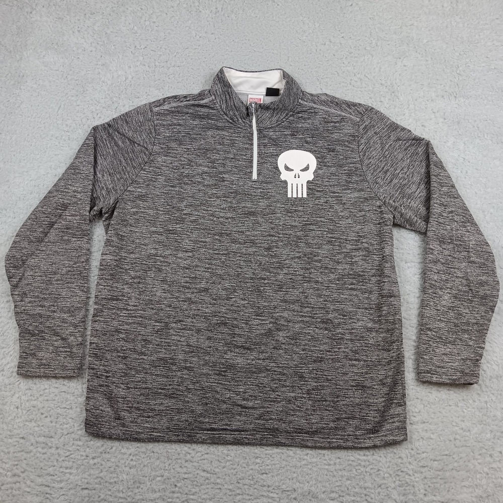 Marvel Pullover Punisher Mens XL Gray Space Dye Quarter Zip Graphic